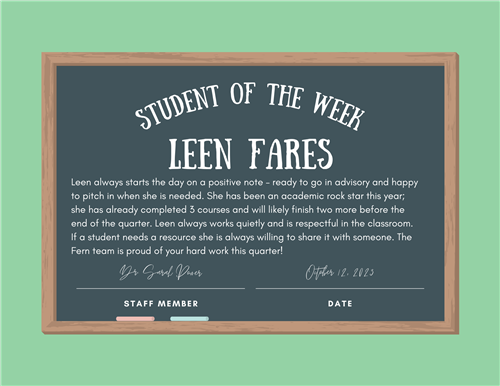 student of the week certificate